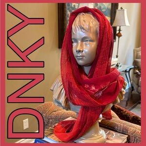 DKNY Red Oblong Scarf W/Subtle Pattern